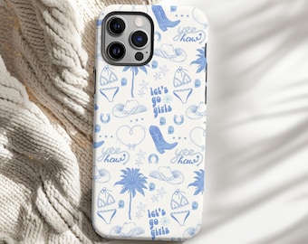 Coque pour portable cow-girl côtière, coque pour portable fille noix de coco, coque petite fille côtière, coque de portable plage, Iphone 15 14 13 12 11 Pro Max 8 Plus X