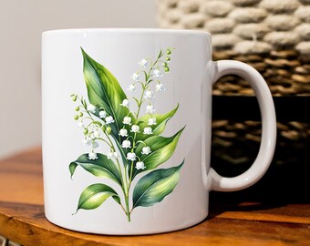 May Birth Flower Mug: Custom Birthday Month Coffee Cup, Lily of the Valley Bridesmaids Gift, Mother's Day Present Mom Grandma Floral Tea Cup