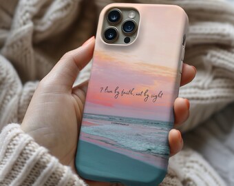 Coque de portable I Live by Faith, 2 Corinthiens 5:7, coque de portable chrétienne, coque de portable Faith, coque de portable chrétienne, coque de portable religieuse, lui offrir