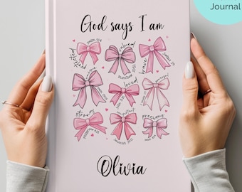 God Says I Am Personalized Prayer Journal, Christian Gift for Women, Positive Affirmations Bible Verse Journal Custom Christian Gift for Her