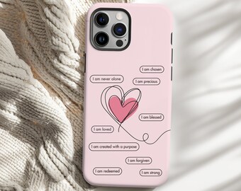 Coque de téléphone rose chrétienne, motif coeur inspirant, coque de téléphone portable solide, cadeau de foi pour un ami