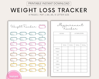 Printable Weight Loss Tracker Sheets, Weight Tracker, Weight Loss Journal, Weight Loss Chart, Digital Download, Weight Loss Log Sheet PDF