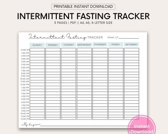 Printable Intermittent Fasting Tracker, Intermittent Fasting Journal Printable, Intermittent Fasting Planner, Printable Fasting Tracker