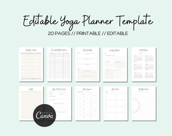 Yoga Planner Template, Yoga Journal Template, Editable Yoga Template, Meditation Tracker, Canva Template Yoga, Yoga Printables, Yoga Journey