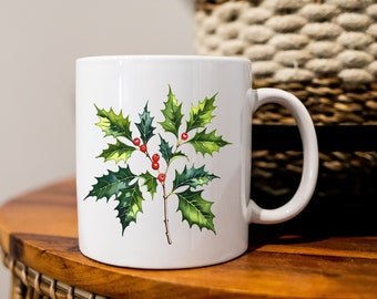 December Birth Flower Mug: Custom Birthday Month Coffee Cup, Holly Bridesmaids Gift Mother's Day Present Mom Grandma Floral Cup Oct Gifts