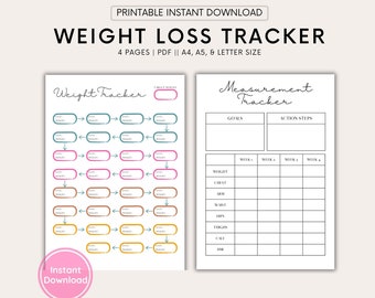 Printable Weight Loss Tracker, Weight Loss Journal, Weight Loss Planner, Weight Loss Journey Instant Download, Lose Weight PDF, Letter A4 A5