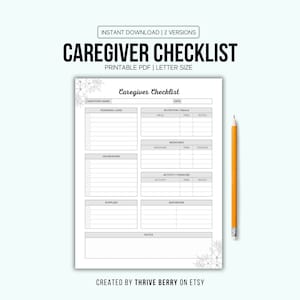 Caregiver Daily Checklist, Caregiver Daily Log, Nanny Log, Printable Caregiver Daily Task Caregiver Duty Caregiver Daily Checklist Letter Sz