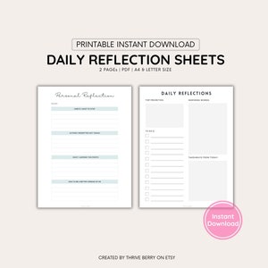 Maximize self-care & productivity with our Printable Daily Reflection Journal Sheet A4 and Letter sizes. Stay organized and inspired image 1