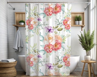 White Floral Botanical Shower Curtain, White Shower Curtain, Botanical Shower Curtain, Wildflower Shower Curtain, Boho Floral Shower Curtain
