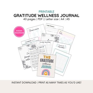 Unlock Your Wellness Routine with a Printable Gratitude Journal Planner: 40 pages of self-care, meal planning, fitness tracking plan image 1