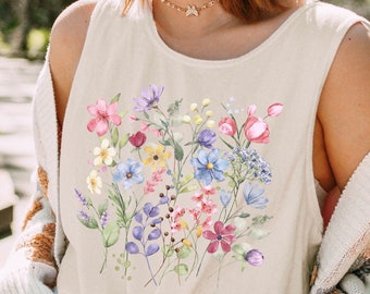 Boho Wildblumen Grafik Tank Top, Wildblumen Tank Tops, Komfort Farben Wildblume Shirt, Blumen Tank Top, Boho Tanks, Geschenk für Frauen Mama