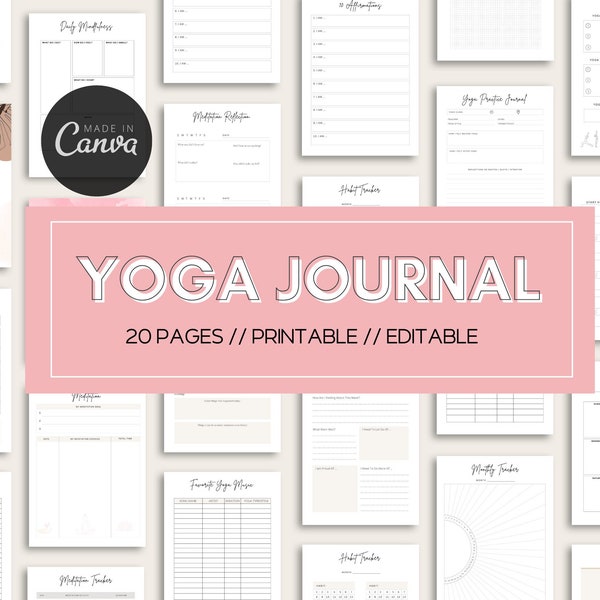 Canva Template Yoga Journal, Editable Yoga Planner, Yoga Tracker, Meditation Tracker, Yoga Meditation Self Care Mindfulness, Yoga Printable