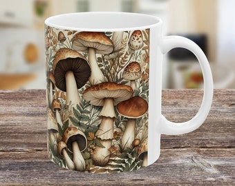 Mushroom Mug, Cottagecore Style Gift for Mom, Cute Botanical Coffee Cup for Her, Earthy Nature Best Friend Gift