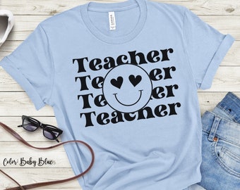 Retro Teacher Shirt, The Perfect Gift for Your Favorite Educator, Pre K Teacher Era Tee, Smile Smiley Face T-Shirt, Third Grade, Autism Sped