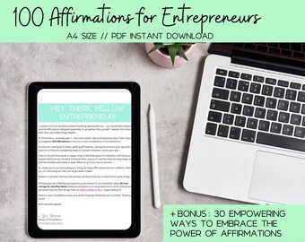 Printable Affirmations for Entrepreneurs, Personal Development Printable, Positive Affirmation PDF, Business Motivation, Wealth Affirmations