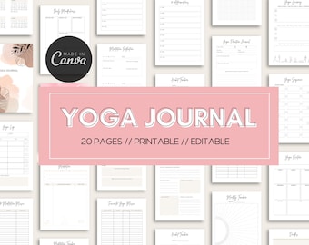 Yoga Journal Canva Template, Mindfulness Planner Meditation Journal, Digital Download, Canva Editable Yoga Teachers, Self Car Wellness Diary