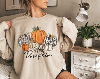 Hey Pumpkin Sweatshirt, Vintage Pumpkin Shirt, Leopard Fall Sweatshirt, Cute Fall Sweatshirt for Women, Cute Autumn Sweatshirt, Fall Apparel