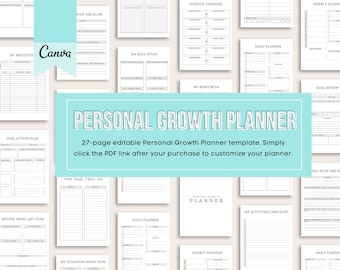 Personal Growth Journal Template, Editable Canva Template, Personal Development Journal, Self Growth Planner, Editable Template Canva