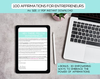 100 Affirmations for Entrepreneurs, Printable Affirmations List,  Positive Affirmation Sheet, Small Business, Positive Quotes Printable