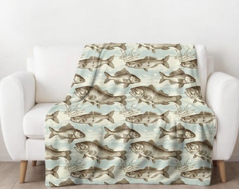 Vintage Fish Blanket, Fishing Gifts for Him, Mexican Baja Fish Blanket, Bohemian Wall Tapestry, Sealife Decor, Velveteen Vintage Style Decor