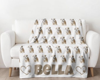 English Bulldog Baby Blanket, Personalized Dog Gift, Custom Name Blanket, Baby Shower Gift, Dog Lover Gift, Baby Girl Boy Pet Lover Throw