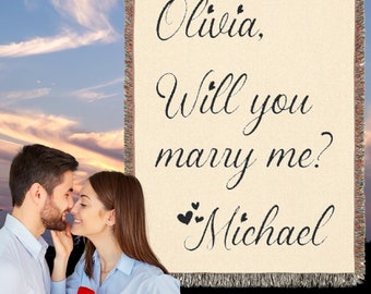 Will You Marry Me Blanket, Custom Proposal Ideas, Unique Wedding Keepsake Decor, Woven Blanket Engagement Gift, Names Marry Me Sign Blanket