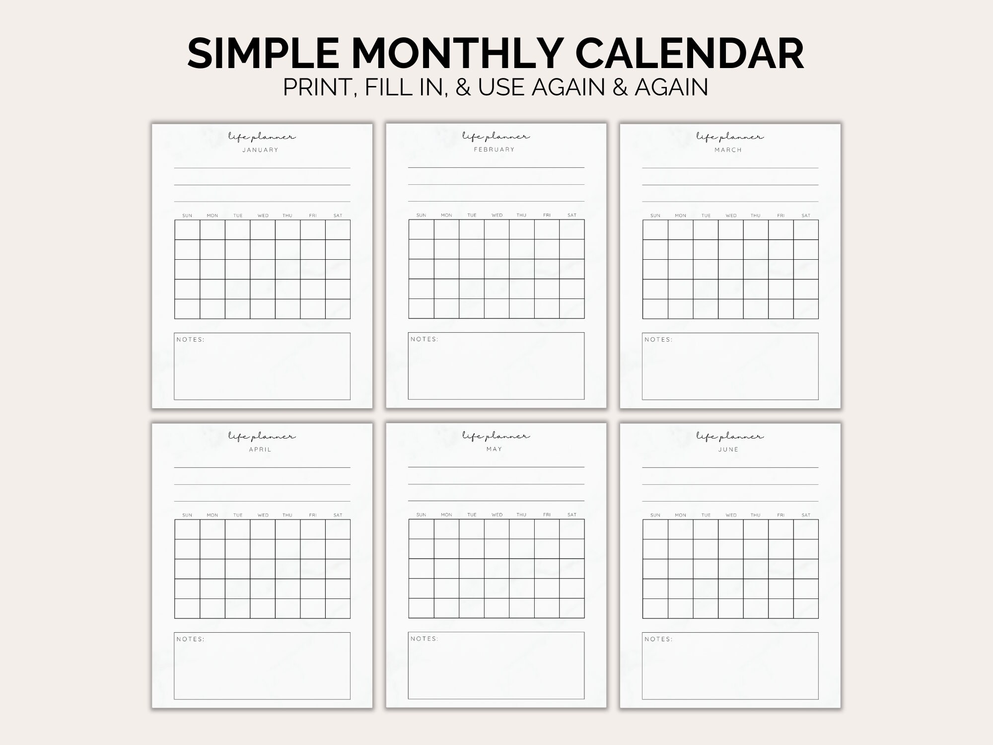 Blank Monthly Calendar Printable, Fill in the Blank Minimalist Calendar ...