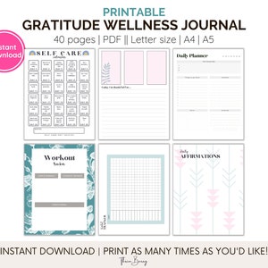 Unlock Your Wellness Routine with a Printable Gratitude Journal Planner: 40 pages of self-care, meal planning, fitness tracking plan image 6