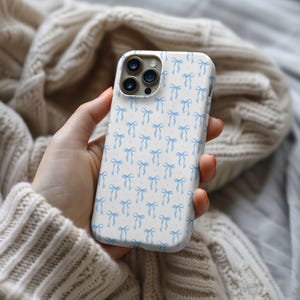 Coquette Blue Bow Phone Case, Aesthetic Cute iPhone Cover, Trendy Blue Bows, Gift for Her, Aesthetic Cute iPhone Case, Trendy Phone Case image 3