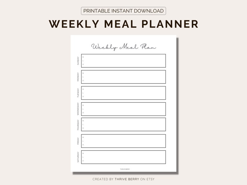 Printable Weekly Meal Planner Minimal Meal Planner Food Prep / healthy habits to live by