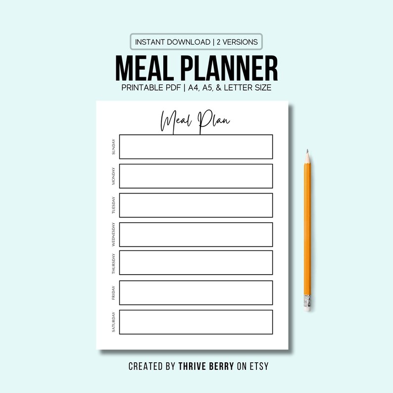 Printable Weekly Meal Planner Sheet, Weekly Meal Tracker, Meal Planner Checklist, Weekly Shopping 7 Day Menu Plan, Meal Prep A4/A5/Letter image 1