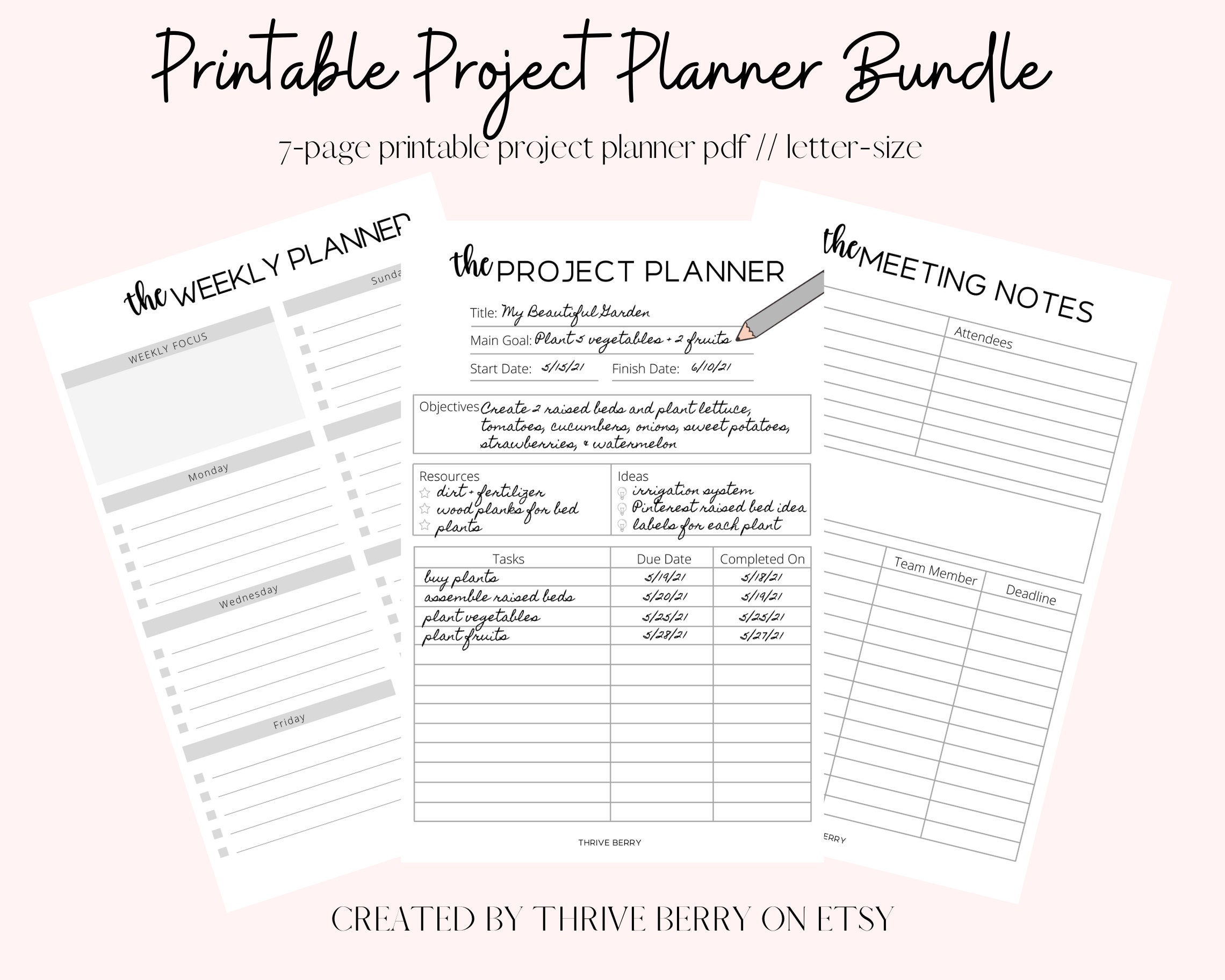 Project Planning Bundle Printable Project Plan Task List Business ...