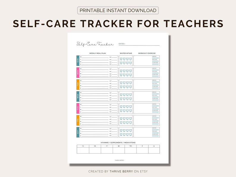 Weekly Self Care Tracker for teachers / self-care tips for teachers