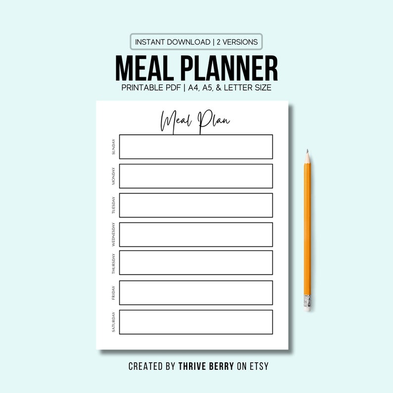 Printable Weekly Meal Planner Sheet, Weekly Meal Tracker, Meal Planner Checklist, Weekly Shopping 7 Day Menu Plan, Meal Prep A4/A5/Letter image 5