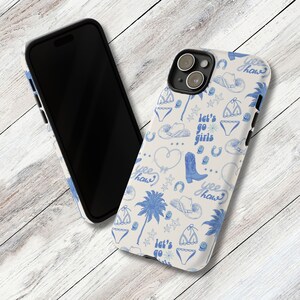 a phone case with a blue and white pattern on it