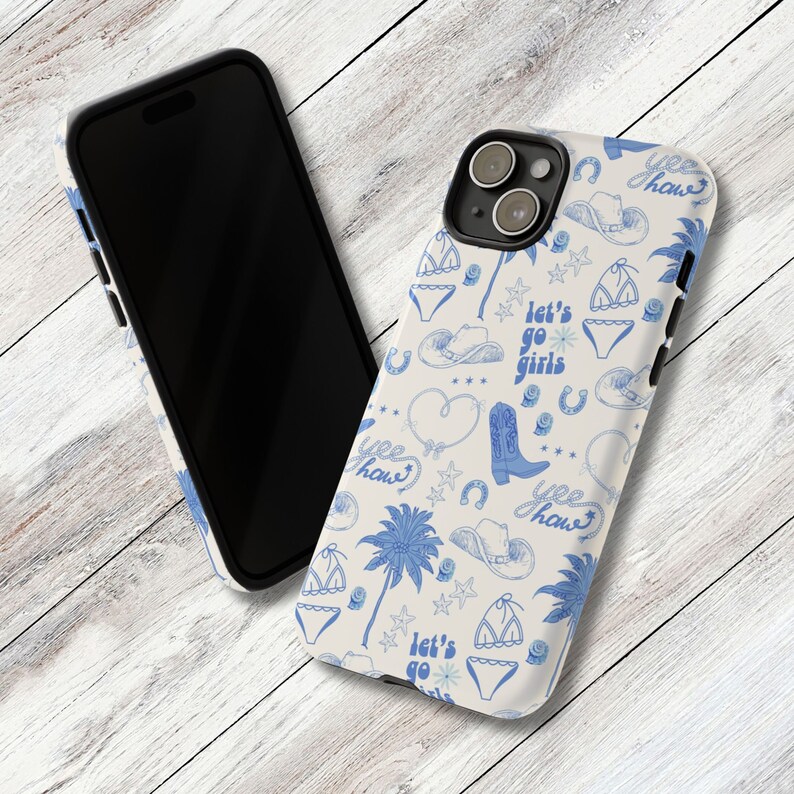 a phone case with a blue and white pattern on it