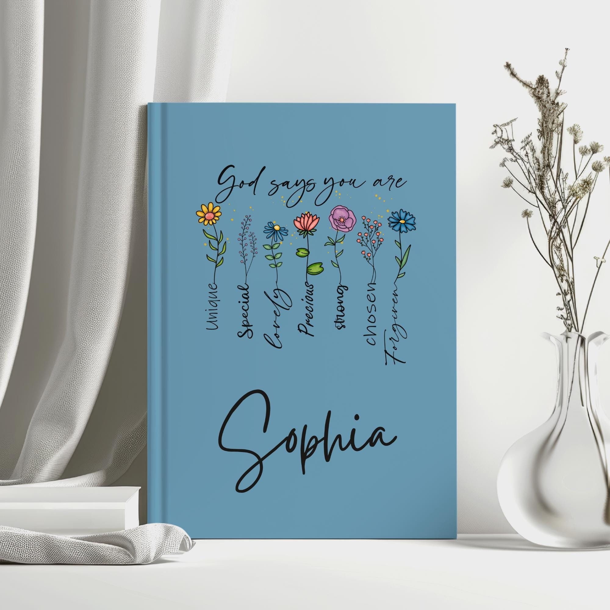 God Says You Are, Personalized Bible Verse Journal, Inspirational Gift for Women, Custom Affirmations Notebook, Personalized Christian Gift