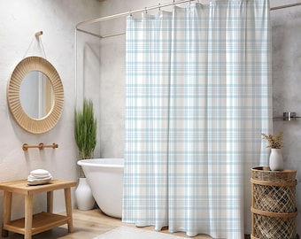 Blue Plaid Shower Curtain, Farmhouse Shower Curtains, Large Shower Curtain, Nautical Shower Curtain, Blue Bathroom, Blue Shower Curtain Gift