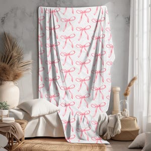Pink Coquette Bow Blanket, Cute Pink Bow Blanket, Coquette Room Decor, Soft Plush Throw, Adorable Bow Design, Perfect for Baby Girls Shower image 4