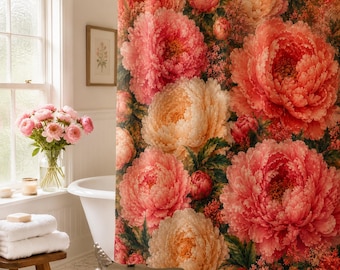 Peony Shower Curtain — Floral Bathroom Decor, Romantic Gift for Her, Pink Peony Bath Art, Housewarming Gift for Women