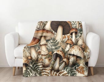 Coperta Cottagecore con Funghi, coperta in velluto felpato, decorazione retrò per la casa, coperta Whimsigoth, coperta con stampa di funghi boho, regalo per lei