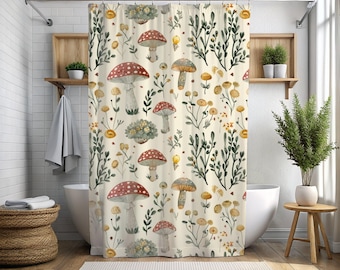 Vintage Mushroom Shower Curtain, Mushroom Decor Botanical Shower Curtain, Mushroom Bathroom, Shower Curtain, Country Home Décor Gift