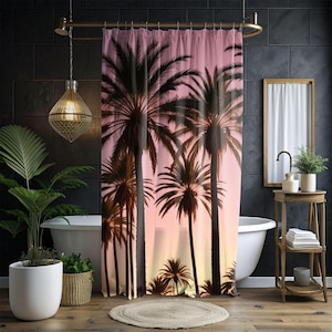 Palm Tree Fabric Shower Curtain, Housewarming Gift, Tropical Beach Sand, Bath Tub Decor, Tropical Bathroom Decor, Home Decor Interior Design