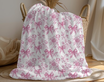 Vintage Pink Toile Blanket, Perfect Gift for Her, Cozy Home Accent, Unique Gift for Teens, Elegant Gift for Baby Girl, Toile De Jouy Blanket