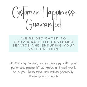 a white background with the words customer happiness guarantee