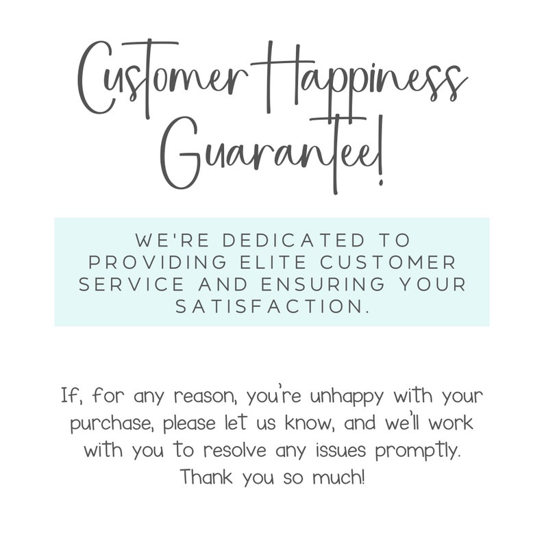 a white background with the words customer happiness guarantee