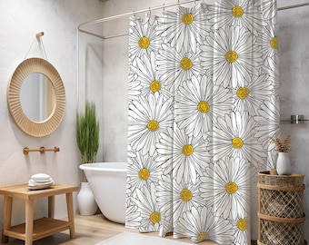 Daisy bloemen douchegordijn, retro douchegordijn, bloemengordijn, jaren 60 boho badkamer, boho douchegordijn, bloemen badkamer decor cadeau
