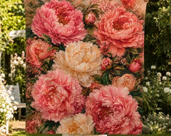 Peony Sherpa Blanket — Floral Fleece Throw, Romantic Gift for Her, Pink Peony Baby Blanket, Cozy Sherpa Blanket Gift for Women