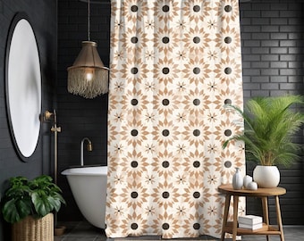 Neutral Beige Boho Shower Curtain, Mid-Century Modern, 71X74 In, Modern Shower Curtain, Neutral Shower Curtain, Minimalist Bathroom Decor