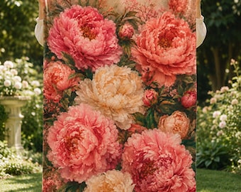 Peony Velveteen Blanket — Floral Plush Throw, Romantic Gift for Her, Pink Peony Baby Blanket, Soft Blanket Gift for Women